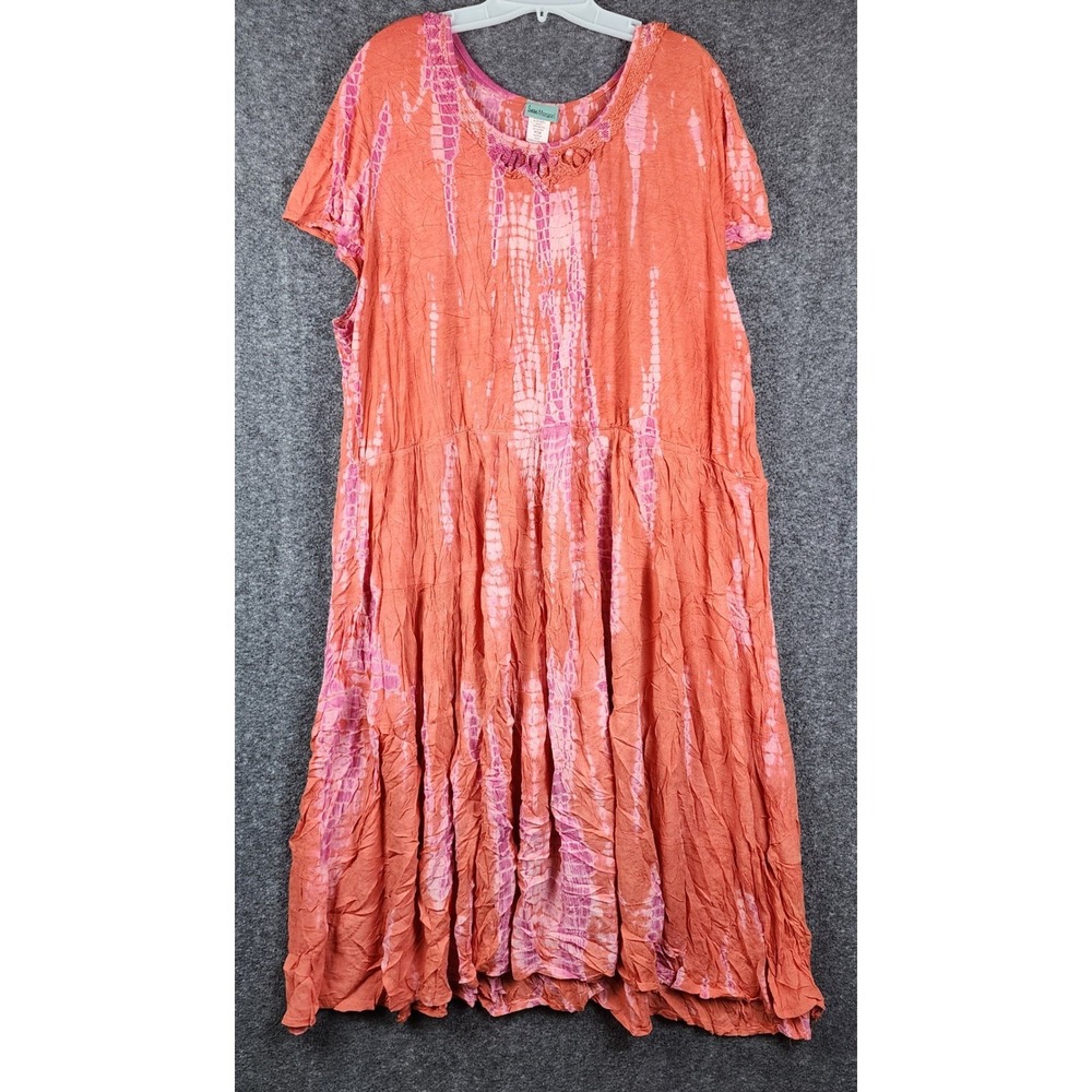 Sara Morgan Midi Dress Womens P3X Orange Pink Tie Dye Crochet Boho Lagenlook